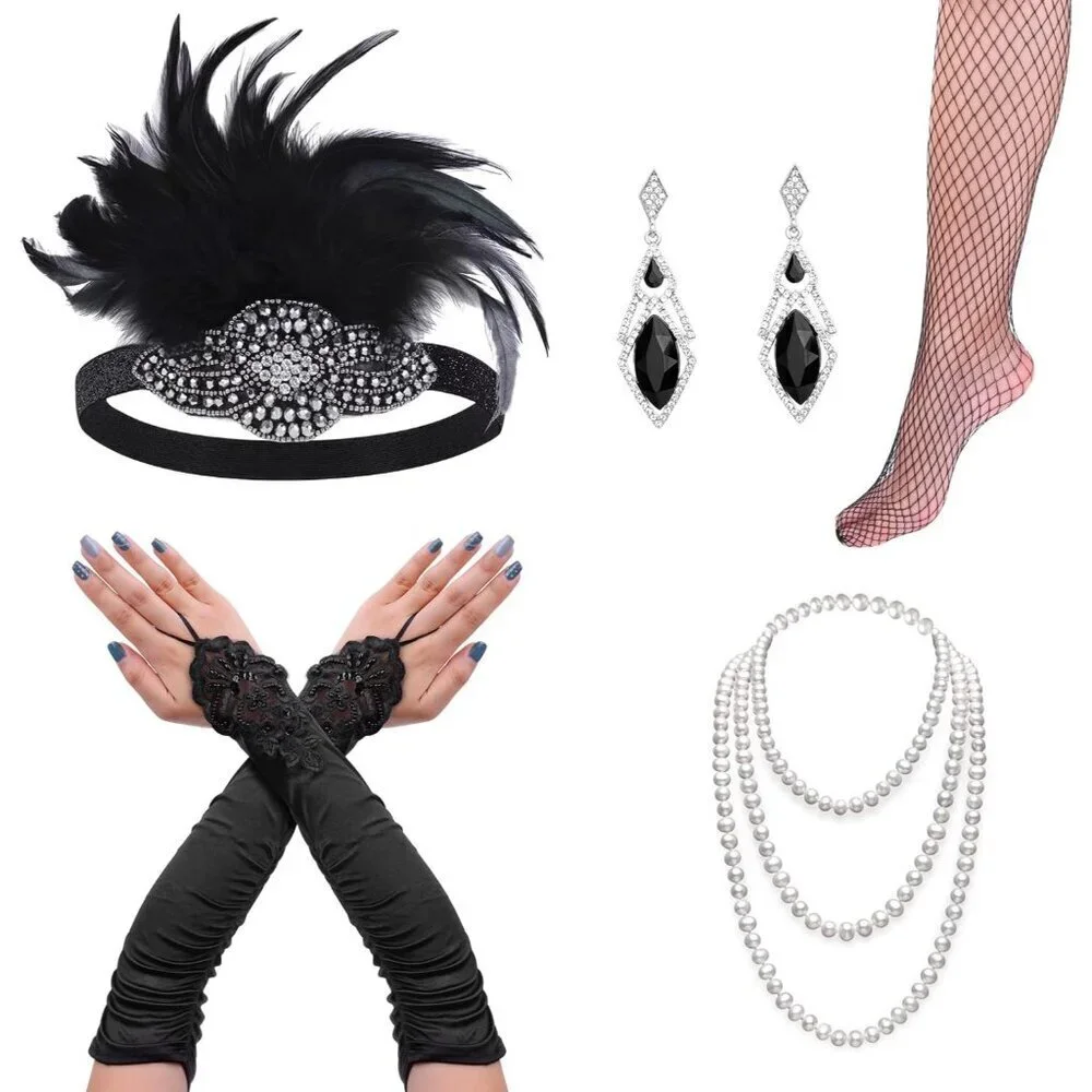 Flapper Accessories Women 1920s Gatsby Roaring 20s Costume Jewelry Set